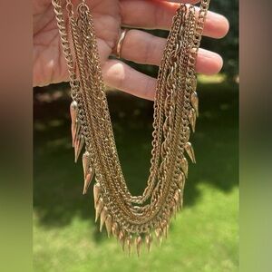 Vtg Multi-Chain Spike Rivet Chunky Choker Bib Statement Necklace